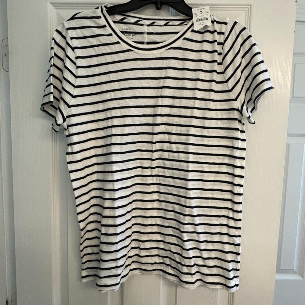 J. Crew Black and White Striped Short Sleeve Tee